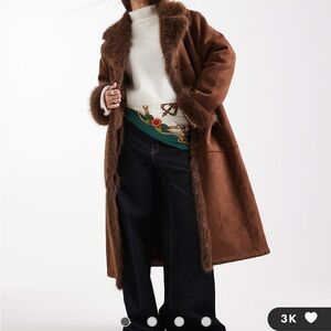 ASOS Brown Teddy Jacket with Faux Fur Trim